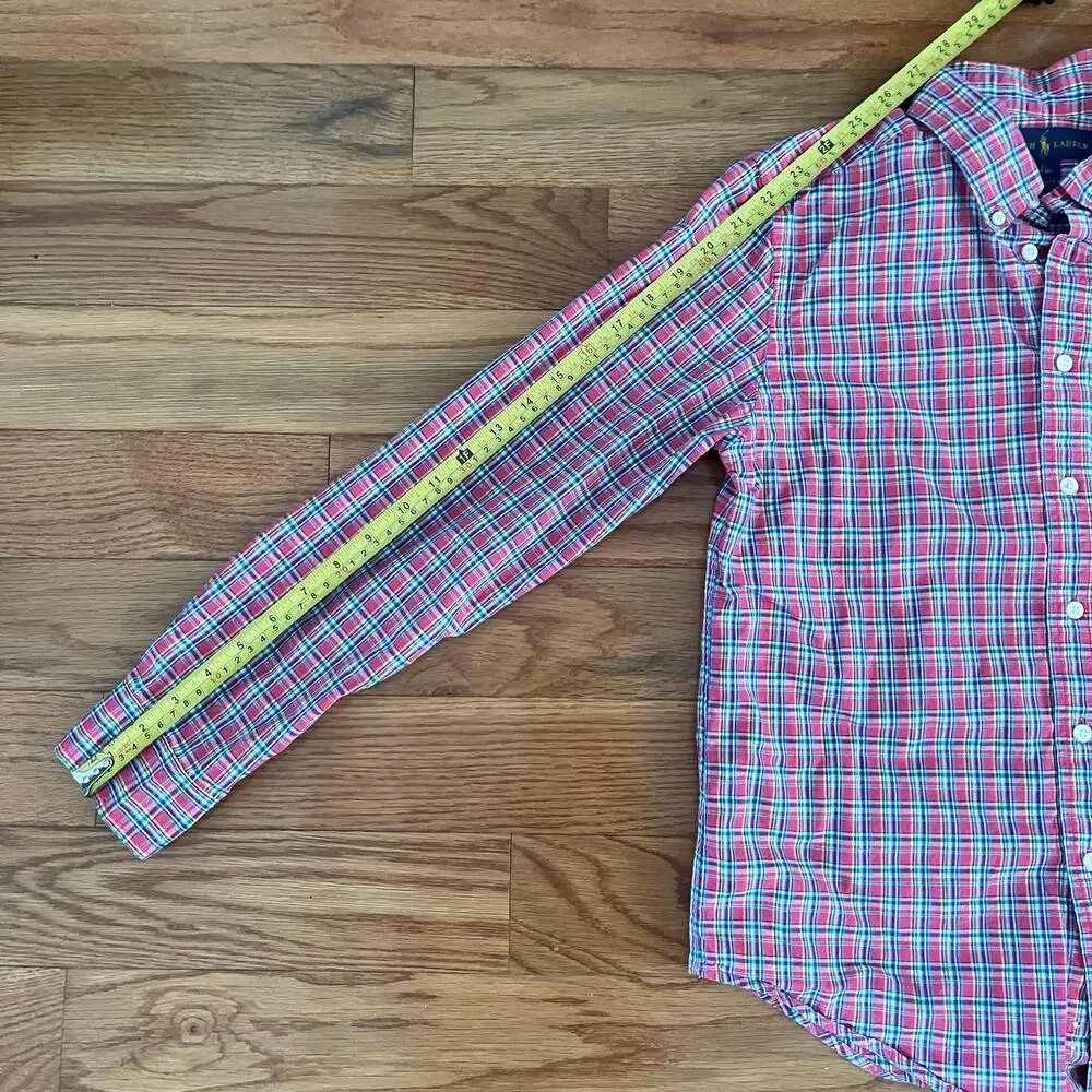Ralph Lauren Boys Large 14/16 Red Tattersall Plaid Button Down Shirt Sleeve